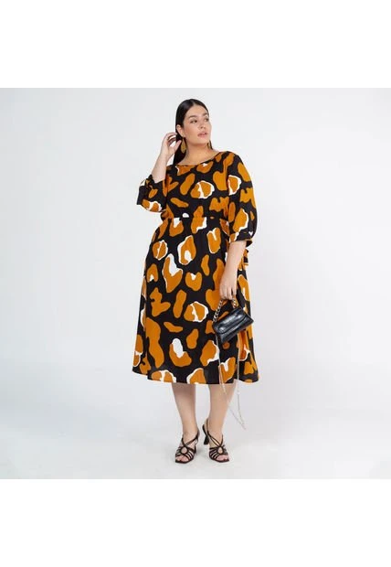 VESTIDO TALLAS GRANDES MIDI ESTAMPADO ADRISSA - Imagen 3