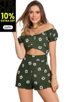 Enterizo Corto Para Mujer Estampado - Verde Militar Atypical