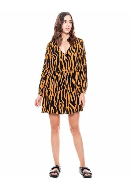 Vestido Corto Manga Larga Estampado Cebra Color Blue