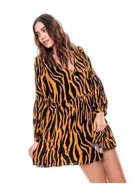 Vestido Corto Manga Larga Estampado Cebra Color Blue - Imagen 2