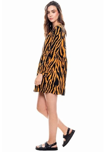 Vestido Corto Manga Larga Estampado Cebra Color Blue - Imagen 5