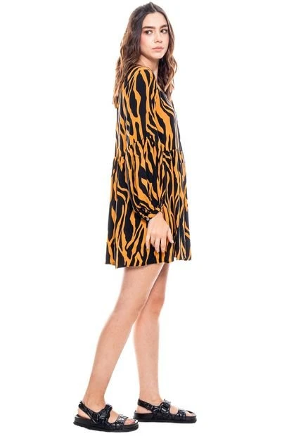 Vestido Corto Manga Larga Estampado Cebra Color Blue - Imagen 6