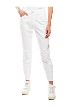 Pantalón High Waist Con Detalle Bordado De Flores Color Blue