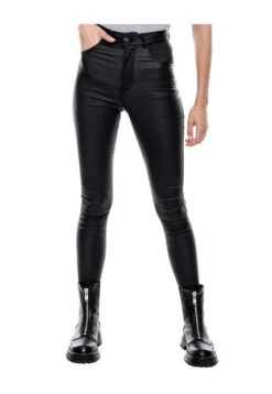 Pantalón High Waist Efecto Cuero Color Blue