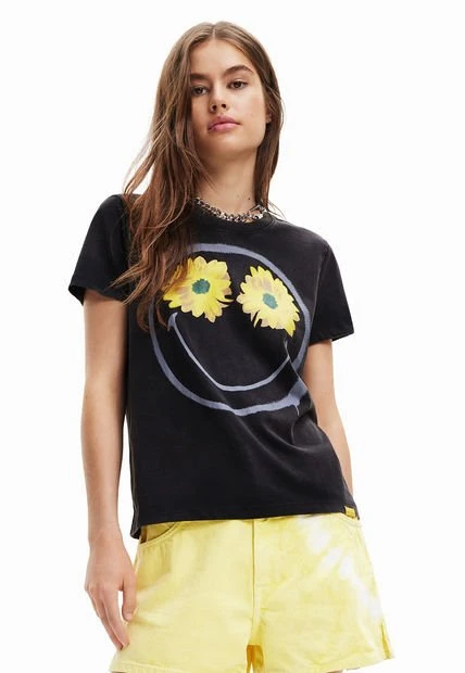 Camiseta Negro-Amarillo-Gris Desigual Smiley