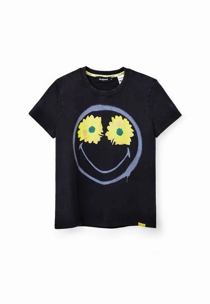 Camiseta Negro-Amarillo-Gris Desigual Smiley - Imagen 5