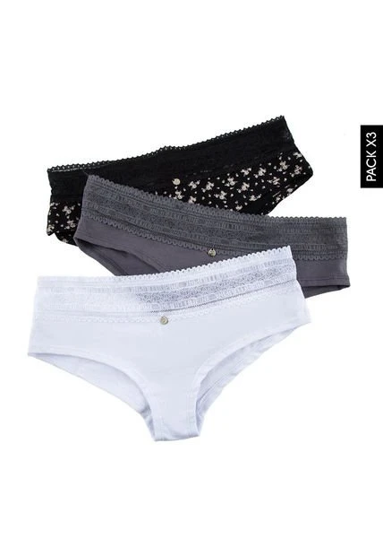 Pantie X3 Negro-Gris-Blanco Lili Pink