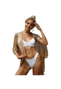 Salida De Baño Kimono Dorado Para Verano Y Playa