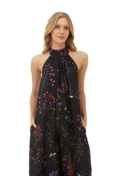 Enterizo Largo Estampado Floral Negro Para Mujer Sunset Mercedes Campuzano