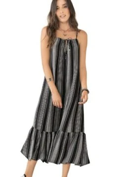 Vestido Largo Para Mujer Bicolor Rayas Blancas Rutta