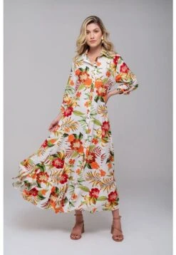 Maxi Vestido Camisero Estampado Est Marfil-S-91VE0052