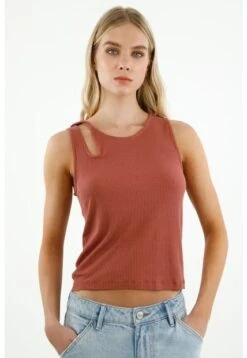 Camiseta Con Abertura En Hombro Naranja Para Mujer