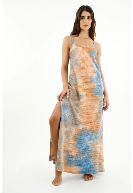 Vestido Midi Estampado Tie Dye Naranja Para Mujer