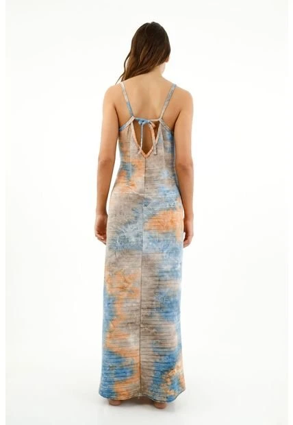 Vestido Midi Estampado Tie Dye Naranja Para Mujer - Imagen 4